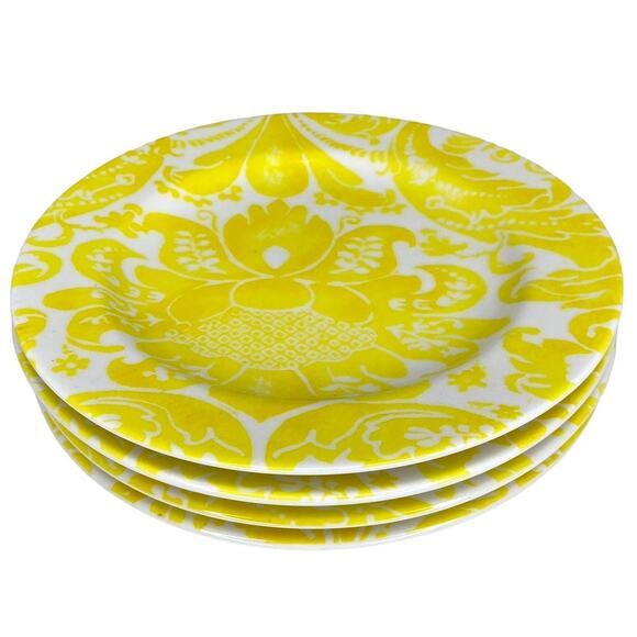 Anthropologie Salad Dessert Plates Floral Design Yellow 8" Set of 4 - Picture 2 of 9
